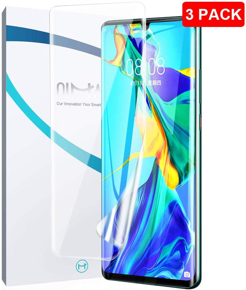 QiMai 3 Pack Full Cover Screen Protector for Huawei P30 Pro HD Clear Nano-TPU Film Shield [Screen Unlocking] Case Friendly