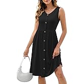 NILOUFO Women's Summer Casual Midi Dress Sleeveless V-Neck A-Line Swing Dresses Lightweight Flowy Beach Sundress