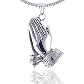 Fusamk Fashion Stainless Steel Prayer of Hand Pendant Necklace,24" Link Chain