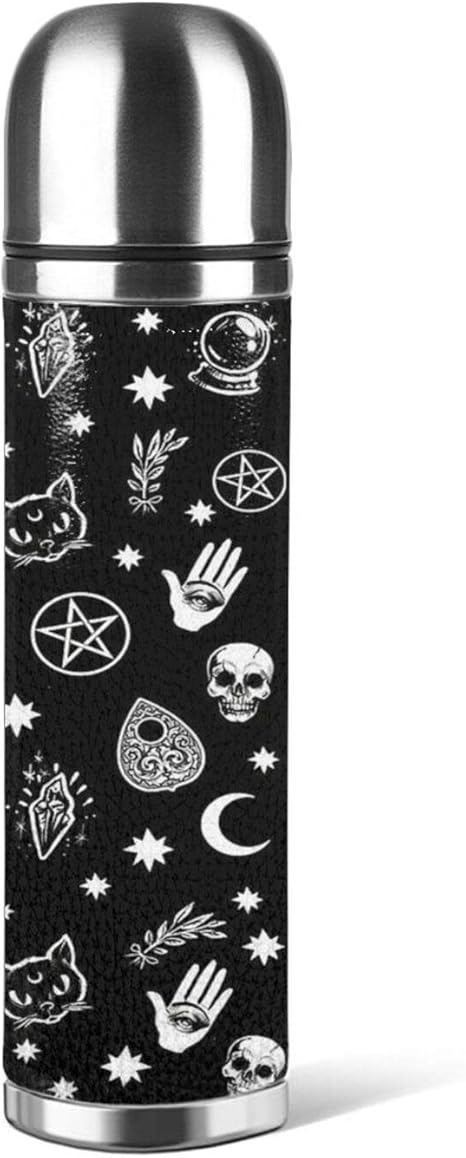 Amazon 水筒 サーモス ステンレスボトル 直飲み 500ml 軽量 大容量 保温 保冷 高い密封性 真空断熱 男女兼用 子供用 自転車 登山 ジム スポーツボトル アウトドア黒と白の頭蓋骨 人気 おしゃれ 水筒 マグボトル オンライン通販