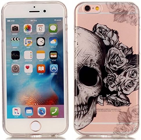 Iphone 6S Case, Apple iphone 6 TPU Case - Sugar Skull Floral Skull Black Pattern Soft TPU Gel Slim Transparent Clear Back Protective Skin Cover Scratch-proof for Apple iphone 6S iphone 6