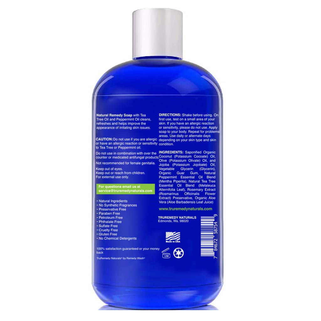 Remedy Soap Tea Tree Oil Body Wash, Helps Body Odor, Athlete’s Foot, Jock Itch, Ringworm, Yeast Infections, Skin Irritations, Shower Gel for Women/Men, Natural Mint & Aloe Skin Cleanser 12 Oz : Beauty