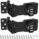 2 Pack Password Rotary Hasp Locks, Collapsible Solid 304 Stainless Steel | File Cabinet Lock Desk Drawer Lock, for 90 Degree and 180 Degree Drawers, Dabinets, Doors, Flip Barn Door, Outdoor (Black)