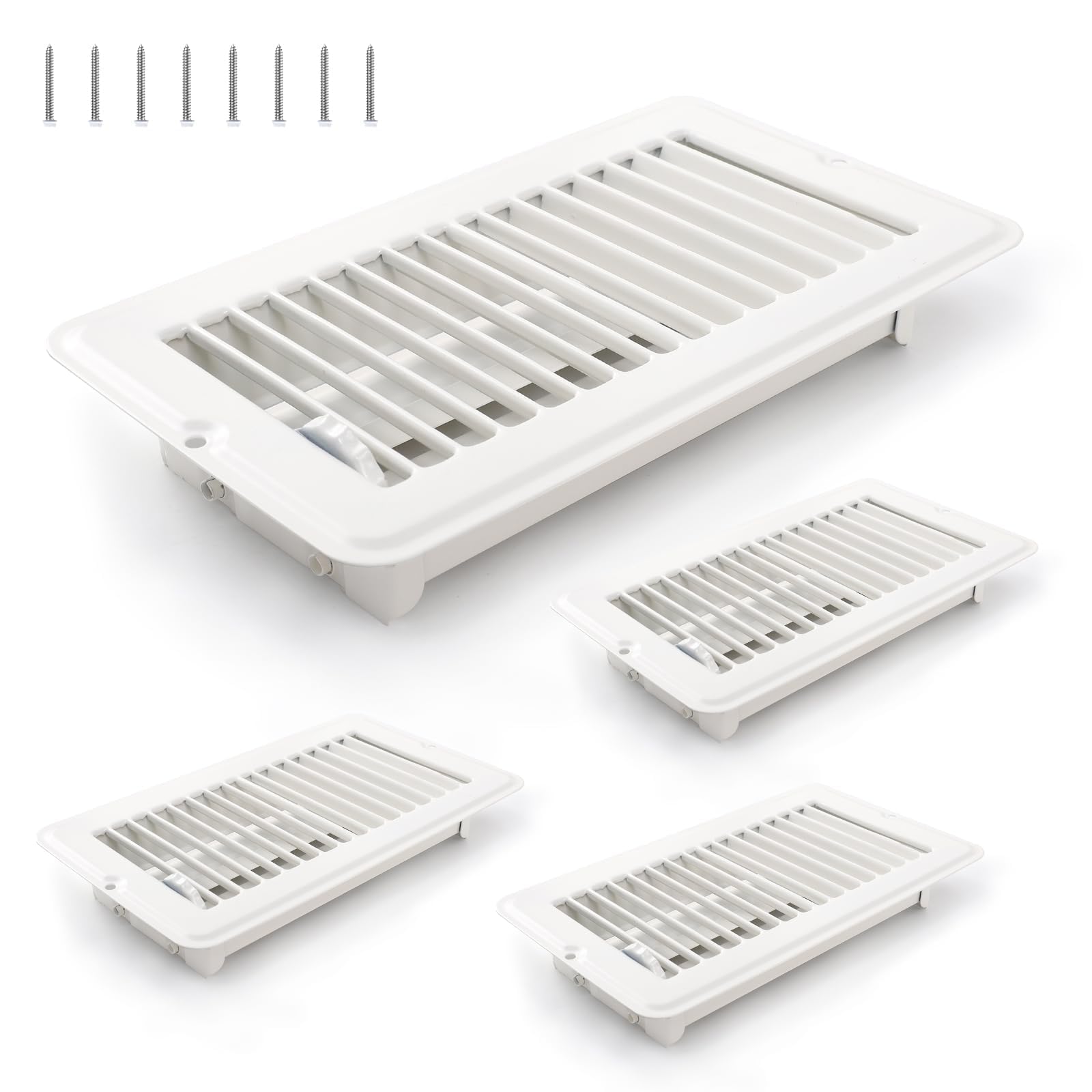 Photo 1 of 4 Pcs 4" x 8" Floor Register Vents RV Vent Cover Heavy Duty Metal Register Vent for Mobile Home Floor Heater (White)