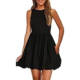 PRETTYGARDEN Summer Dresses for Women 2026 Casual Sleeveless Tank Mini Short Dress Crew Neck Bubble Sundress with Pockets