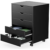 Sweetcrispy 5 Drawer Chest Mobile Storage Cabinets Small Wooden Dresser with Wheels Room Organization Furniture for Office Home, Black Wood