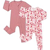 Bafeicao Bamboo Viscose Baby Girl Pajamas Romper Soft Ribbed 2 Way Zipper sleepers Long Sleeve Footless Pjs