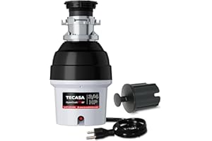3/4 HP Batch Feed Garbage Disposal, TECASA Stainless Steel Food Waste Grinding System for Kitchen Sink Food Waste, Power Cord Included, Sound Reduction, Grey and Black - HyperCrush 75 BF