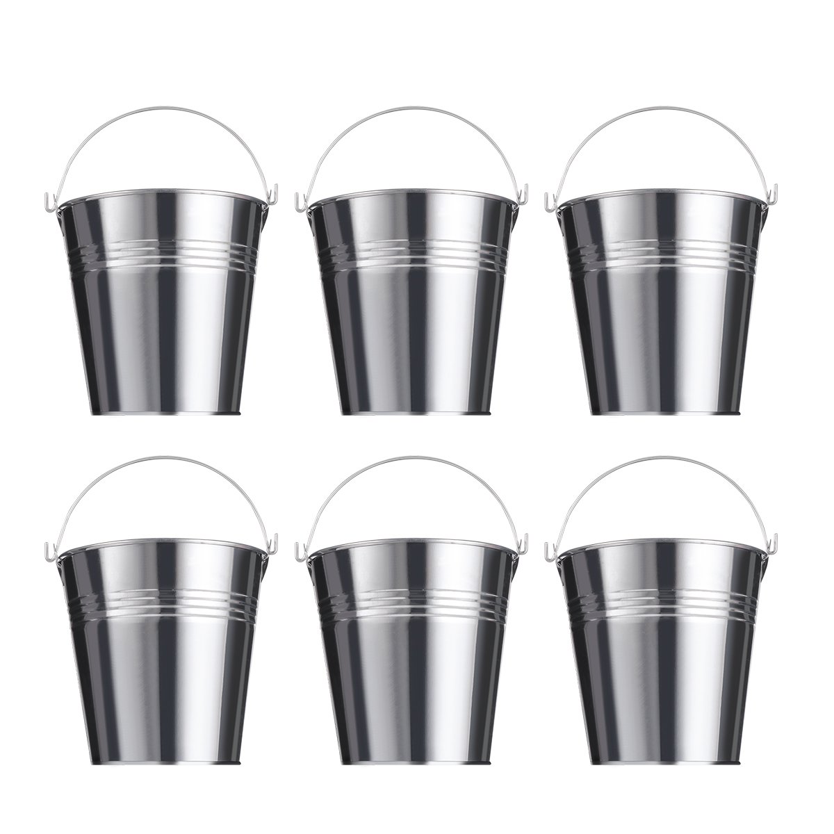 STOBOK 6pcs Serving Buckets Mini Tinplate Metal Buckets for Icing French Fries Snacks, Silver, 10.5 x 7.2 x 10.5 cm
