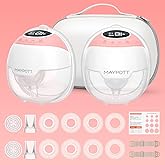 Breast Pump, Maypott S18 Portable Electric Hands Free Wearable Breastfeeding Pumps, Double-fit Flange with 3 Modes & 15 Levels, 24mm,180ml/6oz - 2 Pack Pin, Postpartum Essentials