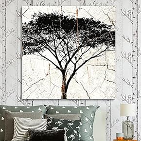 Square Canvas Wall Art - African Tree Wood Effect Canvas - Giclee Print Gallery Wrap Modern Home Art Ready to Hang - 12x12 inches
