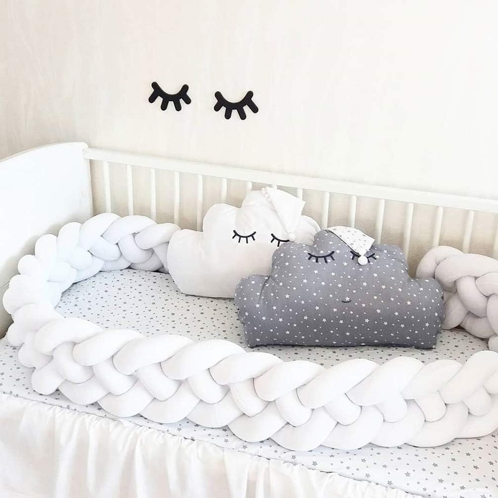 LOAOL Baby Crib Bumper Knotted Braided Plush Nursery Cradle Decor Soft Newborn Gift Bedding Bumper (White, 3 Meters)