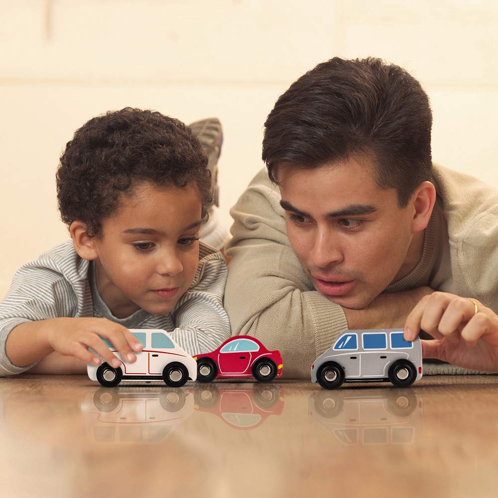 Jerryvon Wooden Car Toys Pull Mini Vehicles Set Smooth & Bright Color Great Travel Kid Toy Gift for Baby Toddlers