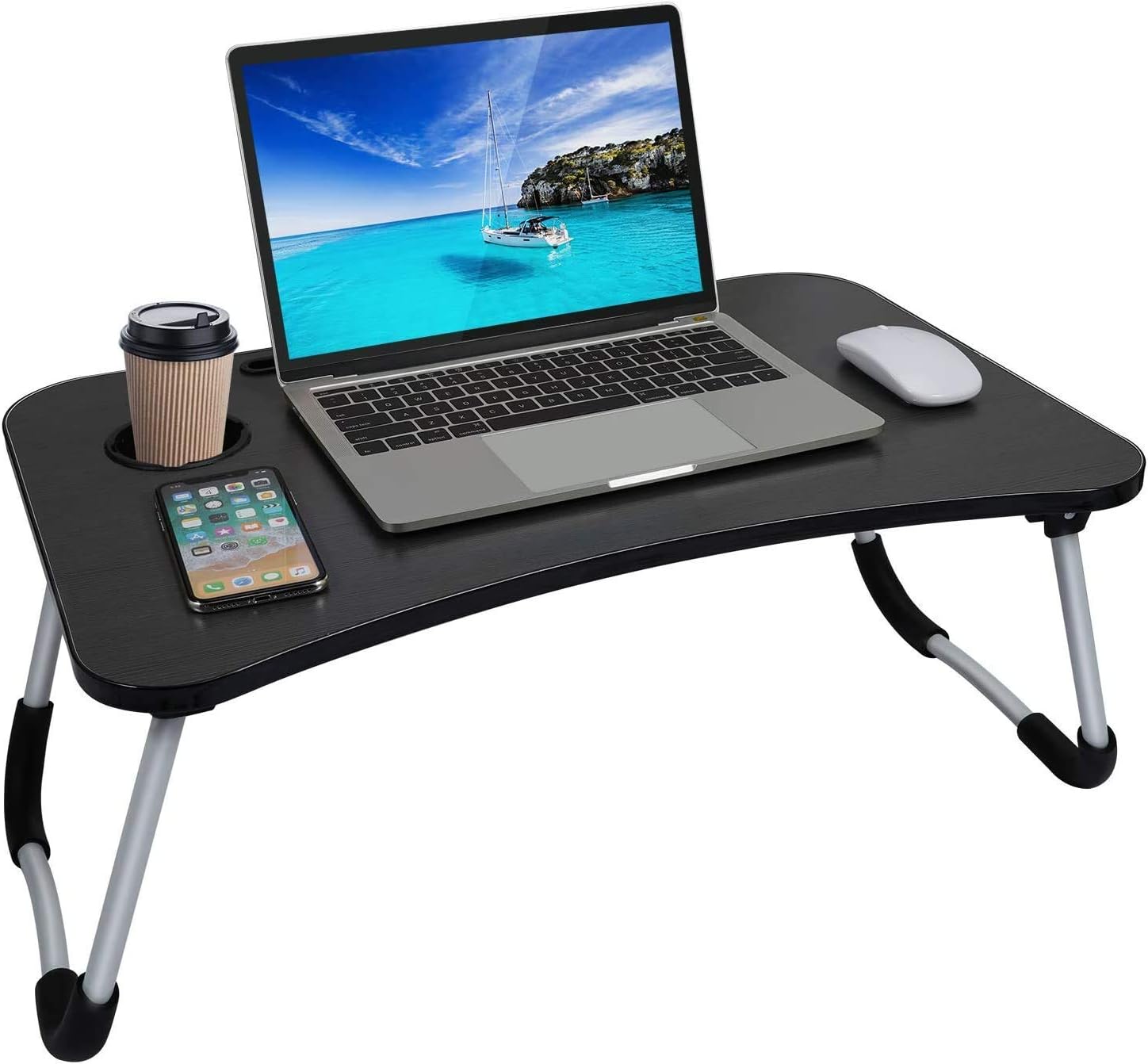 Laptop Bed Table,Portable Lap Desk,Notebook Stand Reading Holder,Notebook Table Dorm Desk with Foldable Legs & Cup Slot,for Eating Breakfast,Reading,Watching Movie on Bed/Sofa (Black)