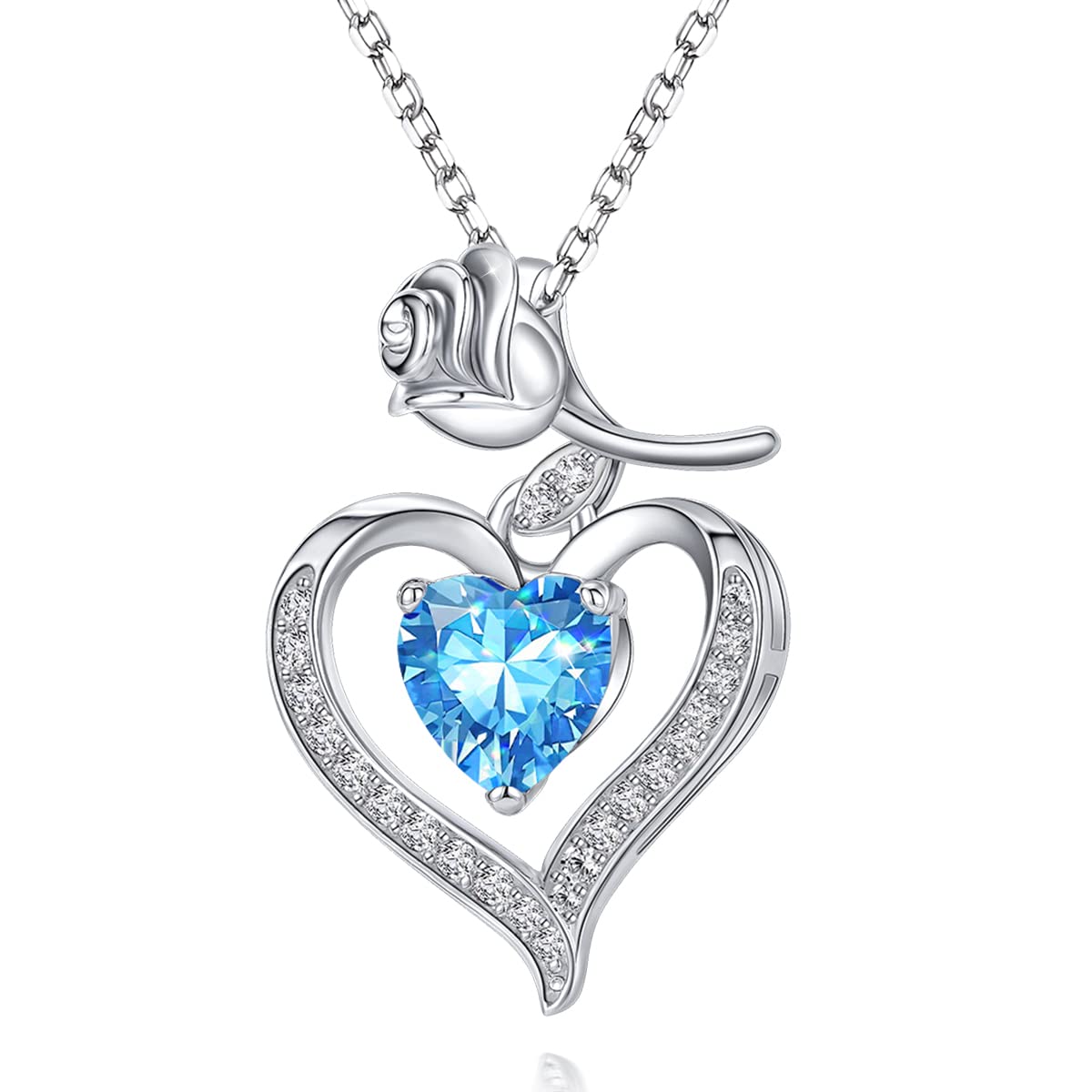 SIMPLGIRL Forever Love Heart Rose Birthstone Necklace for Women Girls December Birthstone Pendant Necklace Jewelry Gifts for Women Girlfriend Wife Mom Daughter Female