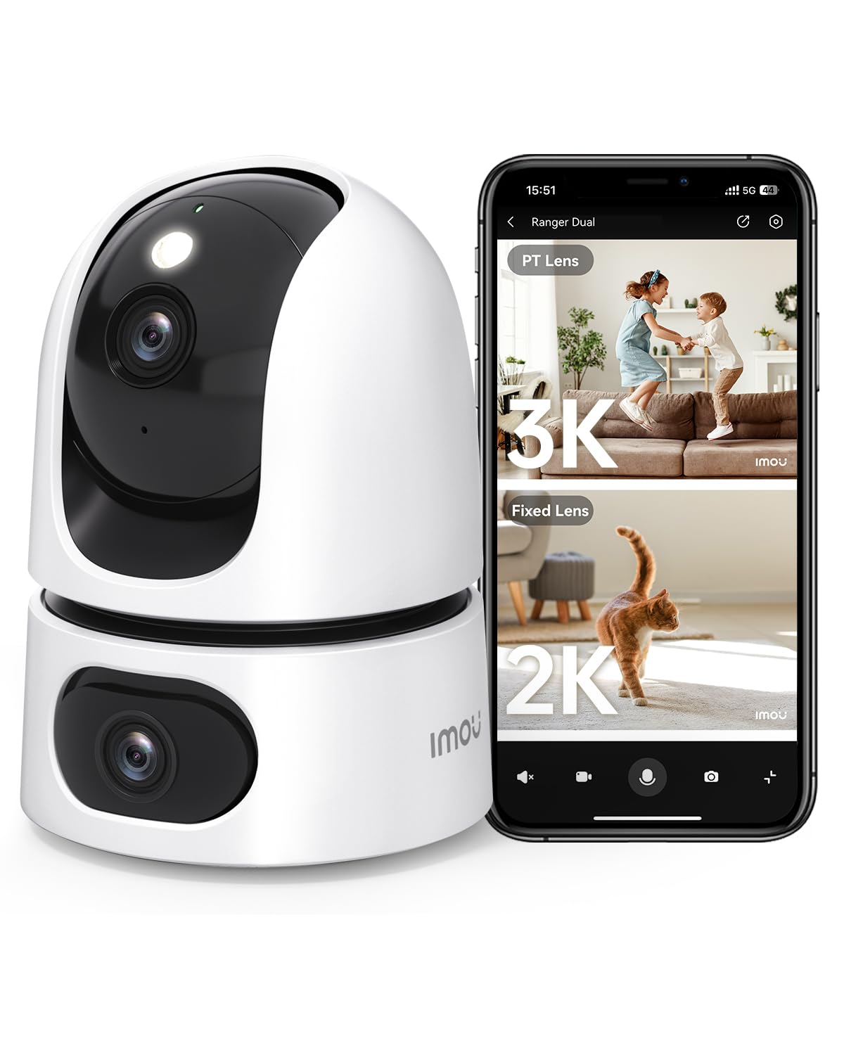 Imou 2-in-1 3K Indoor Security Camera Dual-Lens, House Security Camera 360°Full Coverage, Pet Baby Camera Wi-Fi with APP, Color Night Vision, Human/Pet/Sound/Motion Detection, Siren Spotlight