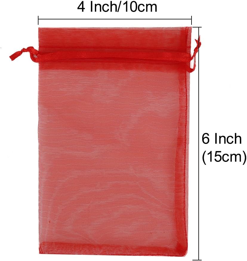 Red Organza Favour Bags 100pcs, 10 x 15cm Organza Gift Pouches Jewellery Drawstring Bags for Holiday Party Favor - Image 4