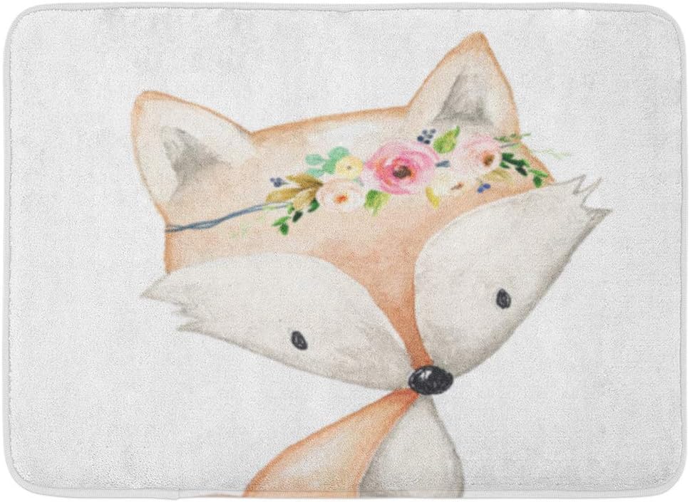 AMarlly Custom Bath Mat Boho Fox Woodland Baby Girl Nursery Floral Home Bathroom Decor Rug 15.7"x 23.6" Inches Entrance Mat Floor Rug Indoor/Outdoor/Front Door/Bathroom Mats Rubber Non Slip