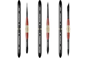 Dual Tip Travel Watercolor Brushes, Fuumuui 3pcs Synthetic Squirrel Hair Set of 6 Versatile Tips with Leather Pouch Perfect for Watercolor Gouache Ink Painting