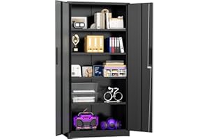 Superday Metal Storage Cabinet, 72" Garage Storage Cabinets with Lock, Black Metal Cabinet with 2 Doors and 4 Adjustable Shelves for Home Office, Classroom, File, Easy Assemble