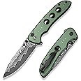 CIVIVI Hyperpulse Pocket Folding Knife, 3.5" Damascus Blade Lightweight Aluminum Handle, Flipper EDC Knife with Clip for Outdoor Camping Hiking Fishing C23087A-DS1 (Green)