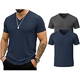 KESIHAN Men's T Shirts V Neck 2 Pack Tees Breathable Everyday Essential Casual Tops