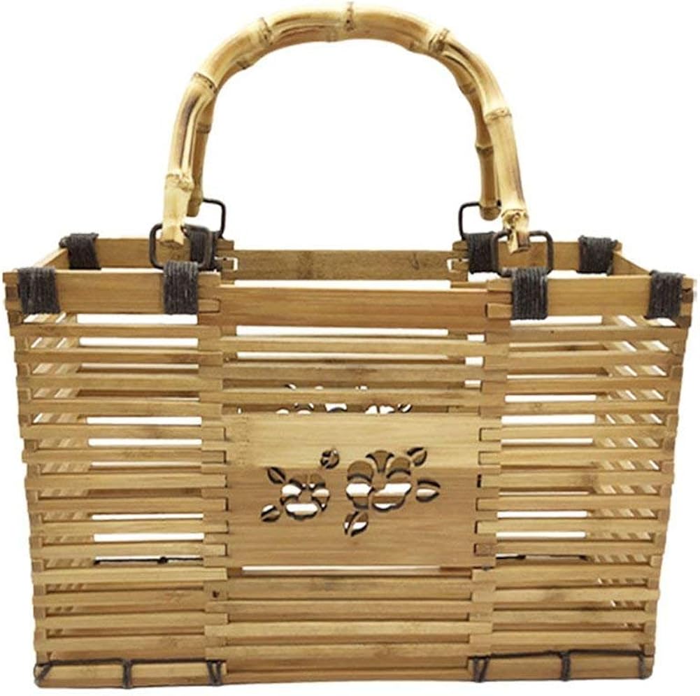 Womens Bamboo Handbag Handmade Summer Beach Large Tote Bag Rectangle