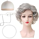 LUODAKA 5 Pcs Old Lady Wig and Accessories, Dark Gray Wigs for Women, Beautiful and Natural Curly Granny Wig for Cosplay, Halloween Parties, Stage Performances