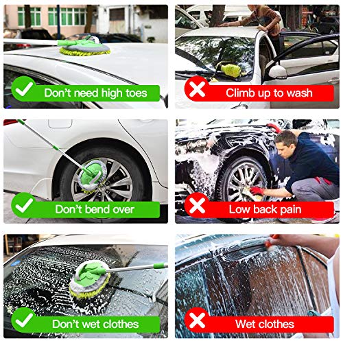 Car Wash Mop 2 in 1, with 40" Aluminum Alloy Long Handle, Chenille Microfiber Brush Duster, Not Hurt Paint Scratch, Free Cleaning Tool, Dust Collector Supplies, for Washing Car, Truck, SUV