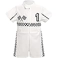 IDOPIP Baby Boys 1st 2nd Birthday Outfit Race Car Driver Romper Girls Boy Racer Jumpsuit Racing Suit Toddler Dress up Costume