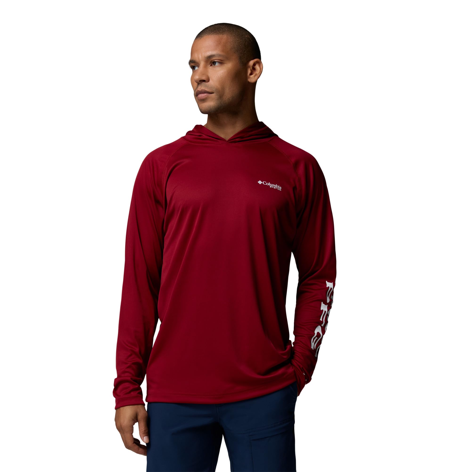 Columbia Men's PFG Terminal Tackle Long Sleeve Fishing Hoodie, Beet/White Logo, 5X Tall Image