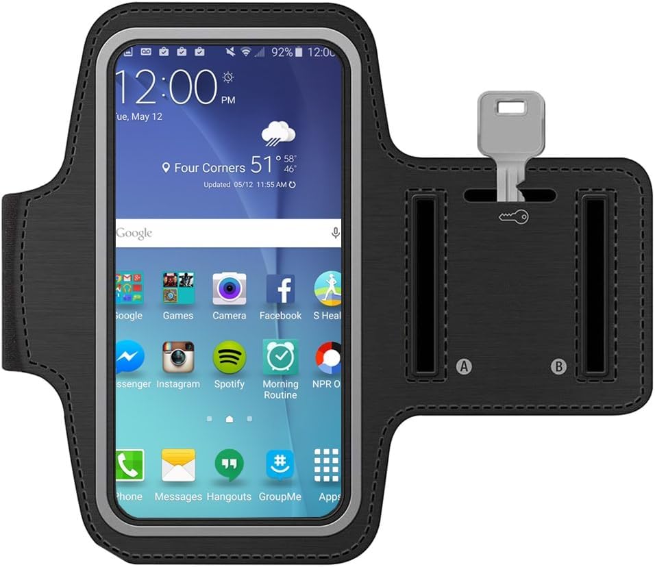 MMOBIEL Arm Phone Holder For Running Compatible with Samsung Galaxy S21 Ultra / A71 / A22 / A13 / A12 and Other Models up to 7.5 inch - Stretchable Running Phone Armband Incl Key Holder - Black