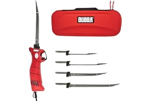 BUBBA 110V Electric Fillet Knife with Non-Slip Grip Handle, 4 Ti-Nitride S.S. Coated Non-Stick Reciprocating Blades, 8' Cord and Storage Case for Fishing