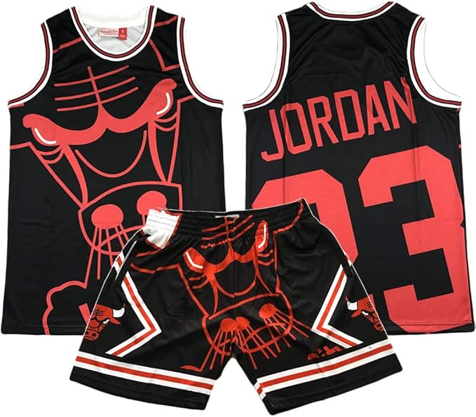 HGFR Men's Basketball Uniform Tracksuit Bulls Print Retro Basketball Suit No.23, Custom