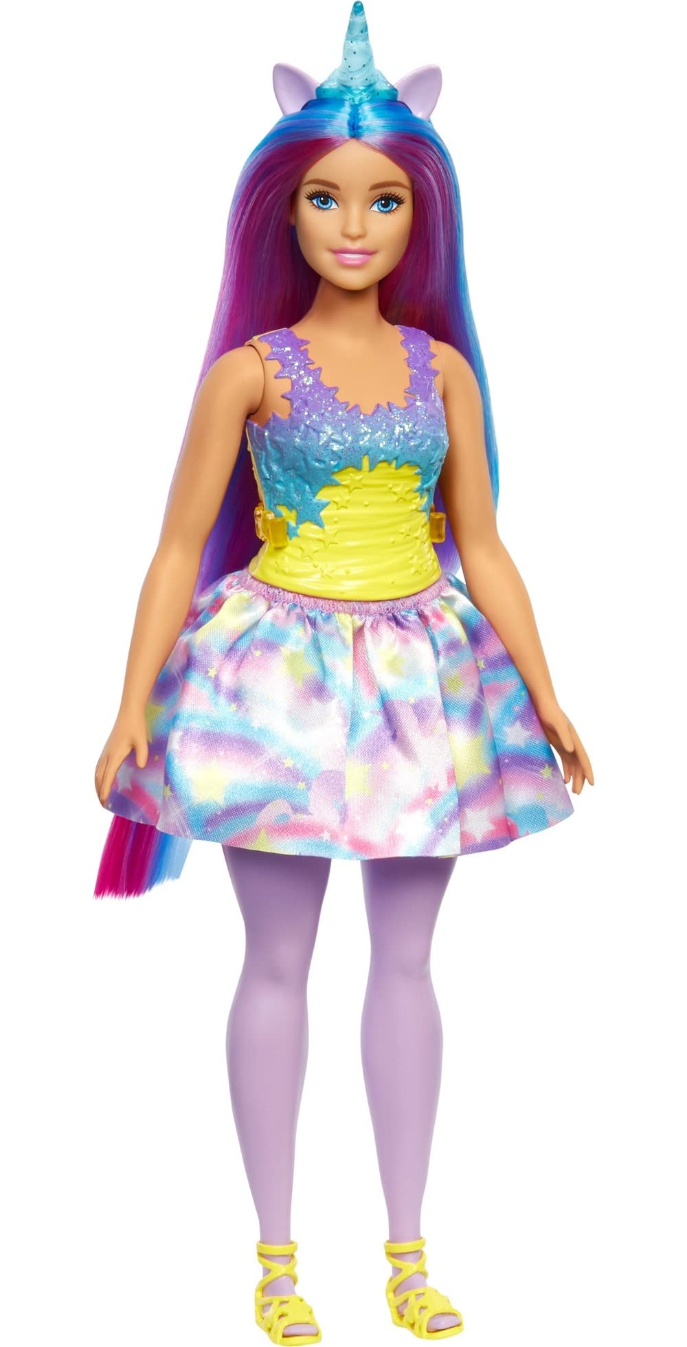 Barbie Dreamtopia Unicorn Doll (Curvy, Blue & Purple Hair), With Skirt, Removable Unicorn Tail & Headband, Toy for Kids Ages 3 Years Old and Up, HGR20