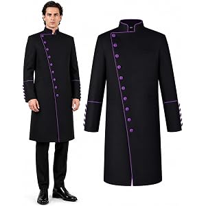 INUMZE Clergy Robes for Men Stand Collar Pastor Robe Long Cassock Jacket Minister Preacher Costume Cosplay for Halloween
