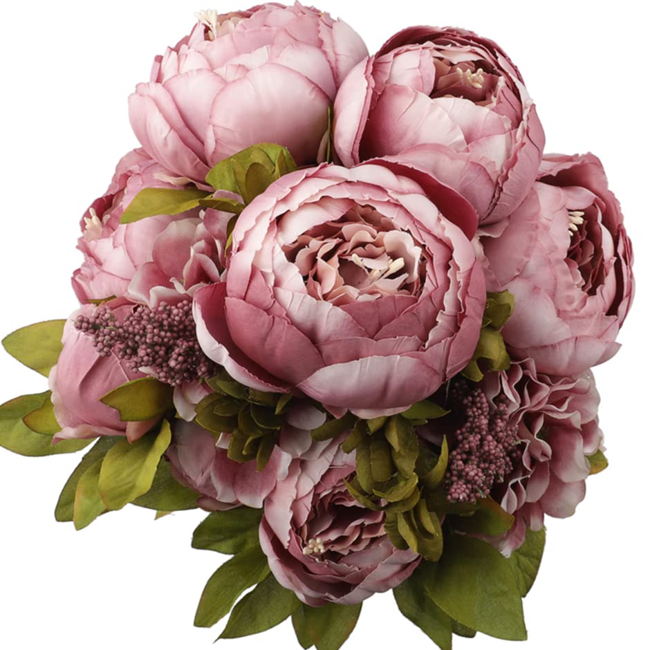 JOYHAZE 1 Pack Artificial Peony Bouquet, 19'' Silk Big Peonies Faux Flowers with Buds for Wedding Home Party Office Decor, Table Centerpieces, DIY Floral Arrangements (Cameo Brown)