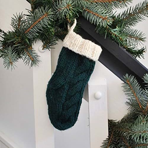 Amazon.com: 8-Inch Christmas Stocking Hand Knit Wool Green Cabled 8 ...
