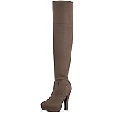 DREAM PAIRS Women's HIGHPLAT Black Chunky Thigh High Over The Knee High Heel Boots