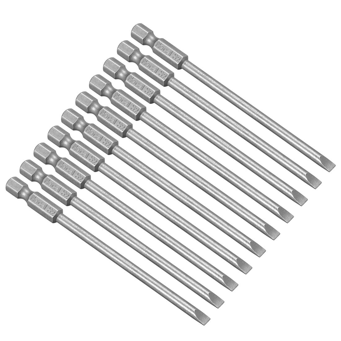sourcing map 10 Pcs 4mm Slotted Tip Magnetic Flat Head Screwdriver Bits, 1/4 Inch Hex Shank 4-inch Length S2 Power Tool