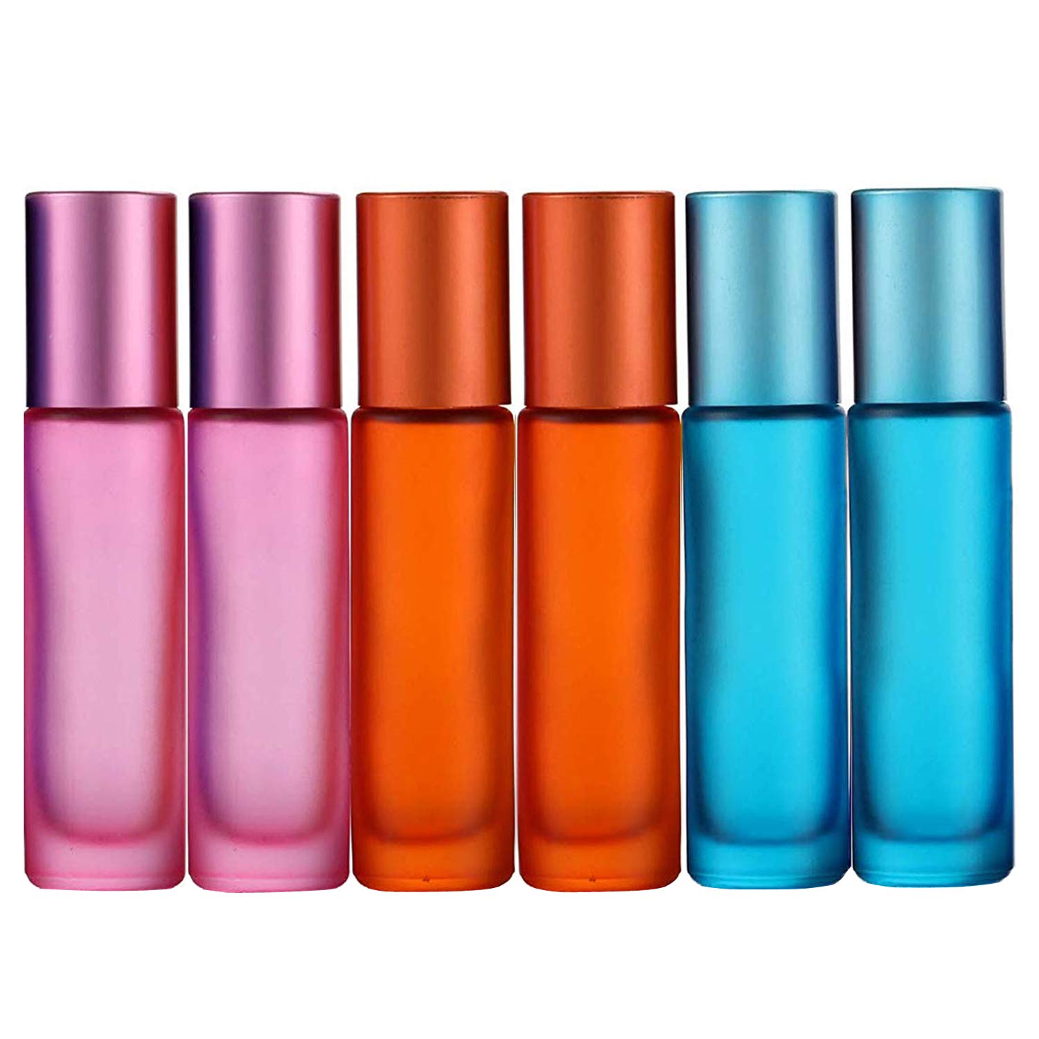 JamHooDirect 6Pcs, 10ml Essential Oils Roller Bottles, Empty Refillable Colorful Frosted Glass Roll on Bottles with 1 Opener & 1 Dropper, Perfect for Aromatherapy, Fragrance, Perfume