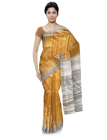 Odisha Handloom Ikkat Womens Tussar Saree (Golden, orissa art 63)