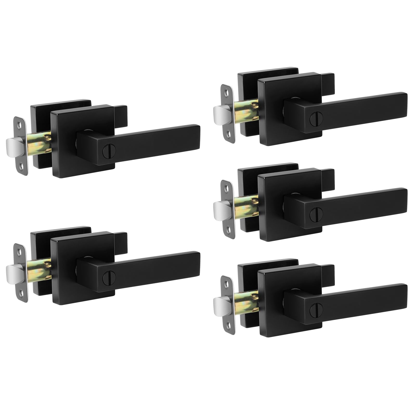 Photo 1 of AIKKIL Black Interior Door Handle Square Keyless Door Lock Set, 5 Pack Privacy Door Levers Handle for Bedroom or Bathroom, Heavy Duty Door Handles with Reversible Handle for Left Right Sided Doors