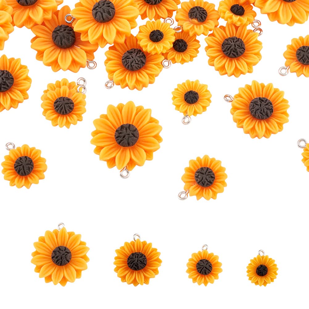 Cheriswelry 40Pcs Orange Sunflower Resin Charm Flat Back Daisy Flower Dangle Charms Beads with Loop for DIY Jewellery Making — image 1