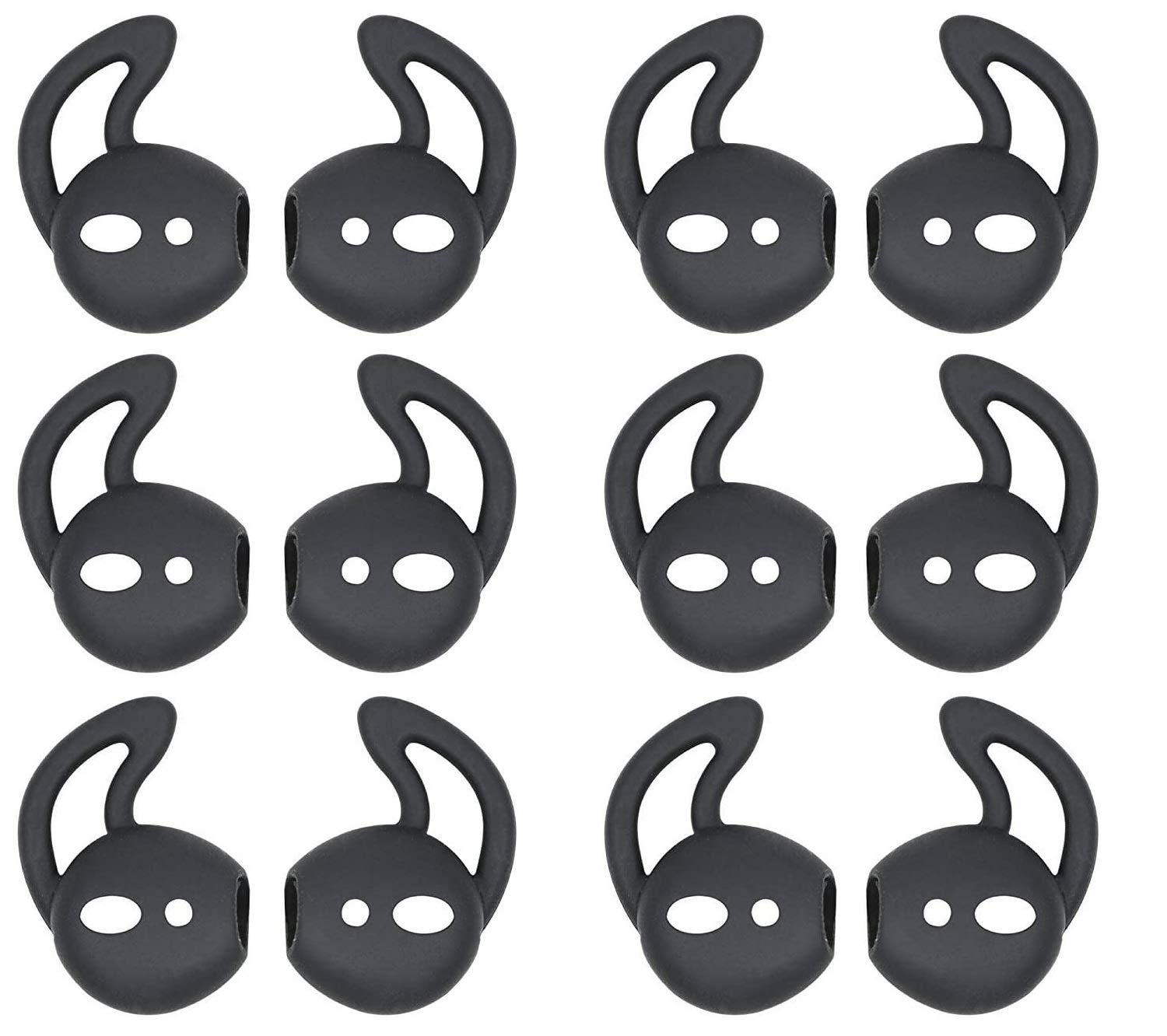 JNSA 6 Pairs Silicone Ear Tips Earphones Holders Compatible with Air Pods 1&2,Silicone Soft Anti-Slip Sport Earbud Tips, Anti-Drop Ear Hook Gel Headphones Accessories Tips (Black 6 Pairs)