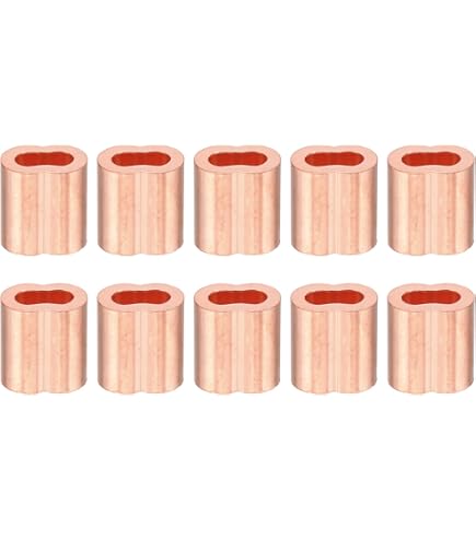 Double Ferrule Rope Sleeves PATIKIL 5-Pack Copper Wire Rope Sleeves - 5/32" Double Ferrule Crimping Loops For Rigging Copper Ferrule Sleeves