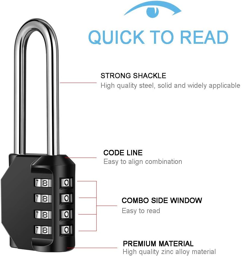 Disecu 4 Digit Combination Lock 2.5 Inch Long Shackle and Outdoor Waterproof Resettable Padlock for Gym Locker, Hasp Cabinet, Gate, Fence, Toolbox (Black, Pack of 2) - - 