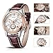 BUREI Men's Elegant Chronograph Watch with Date Display and Brown Leather Strap Business Luxury Sport Rose Gold Quartz Analog Watch for Men