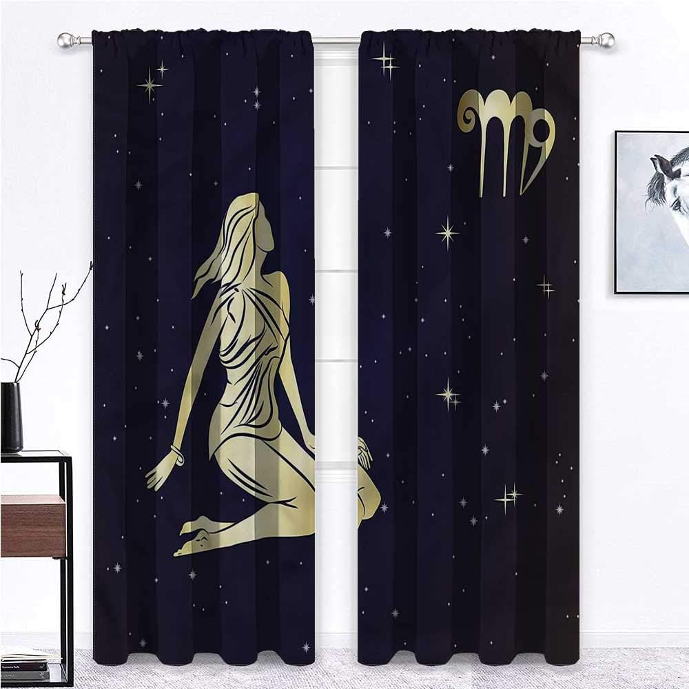 GugeABC Farmhouse Curtains Virgo Print Window Panel Set Woman in Short Dress 72 x 63 Inch (2 Panels)