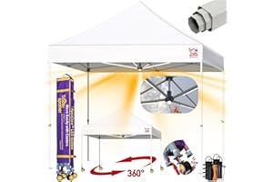 Tradesparker 10x10 Commercial Pop Up Canopy Tent with ApexCore LED-Movable Canopy with Rugged Casters(Roll When Set Up),Easy Instant Shelter with Weight Bags & Stakes for Events Markets,White